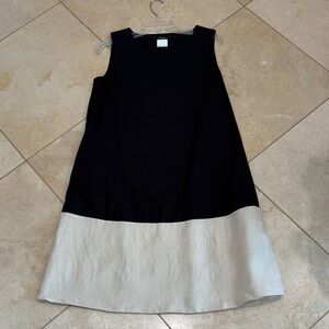 MaxMara Black and Tan Cotton and Linen Midi Dress